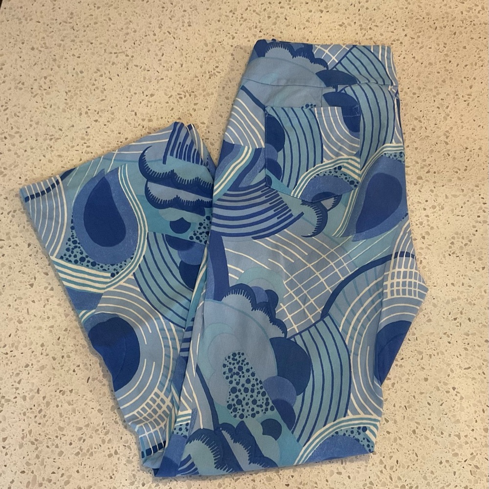 Blue Abstract Print Wide-Leg Pants